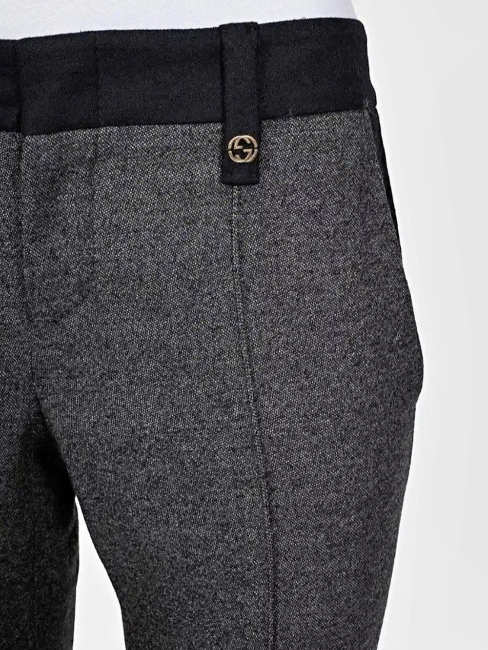 Gucci Wool Tailored Trousers with Contrast Waistband Gray & Black 42
